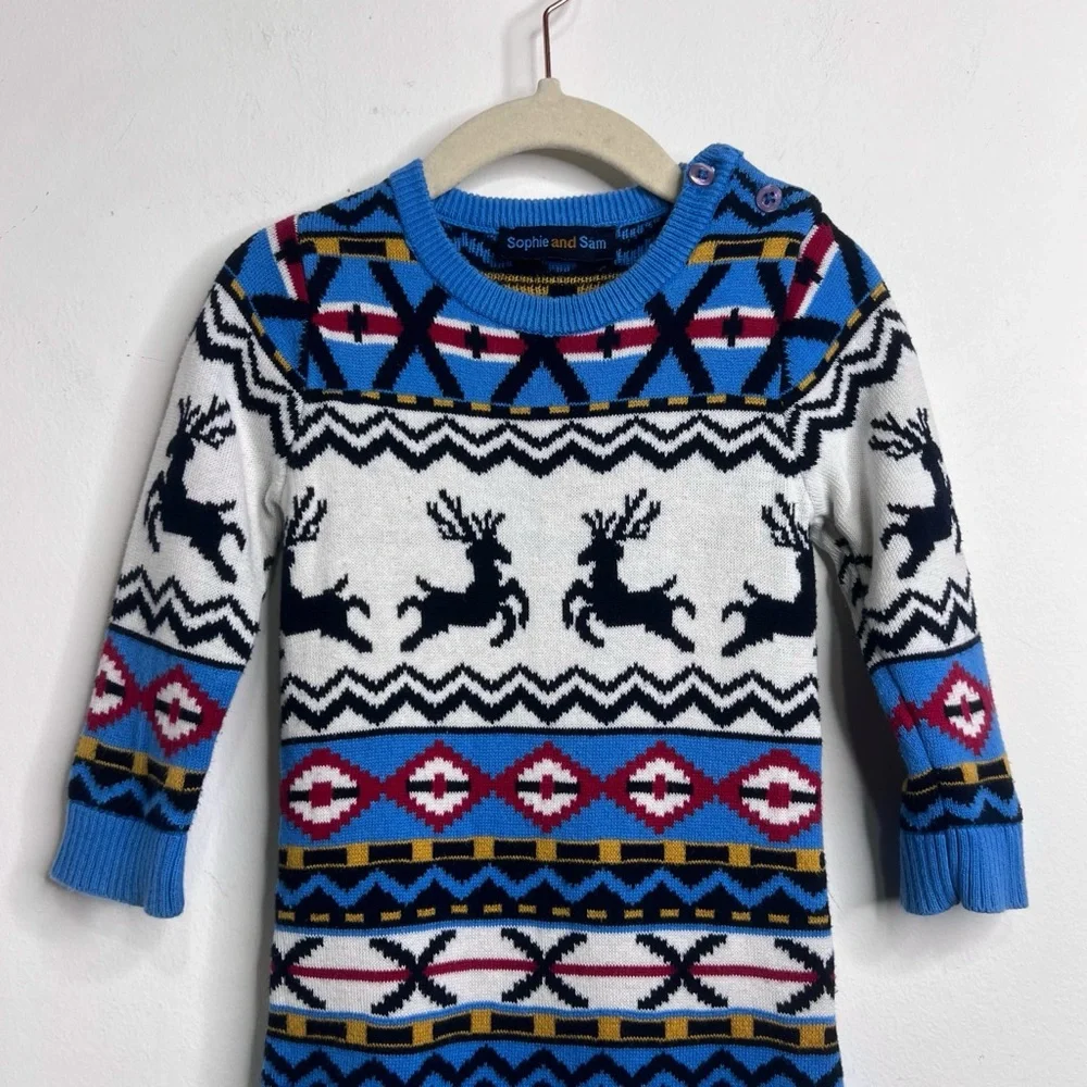 Sophie and Sam Nordic Deer Fair Isle Knit One Piece with Buttons 6-9 mos.